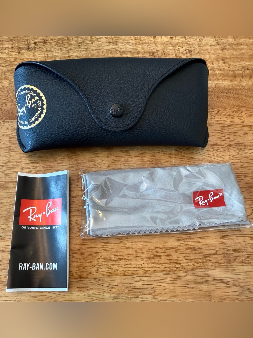Ray-Ban Black Sunglass Case with Gray Cleaning Cloth